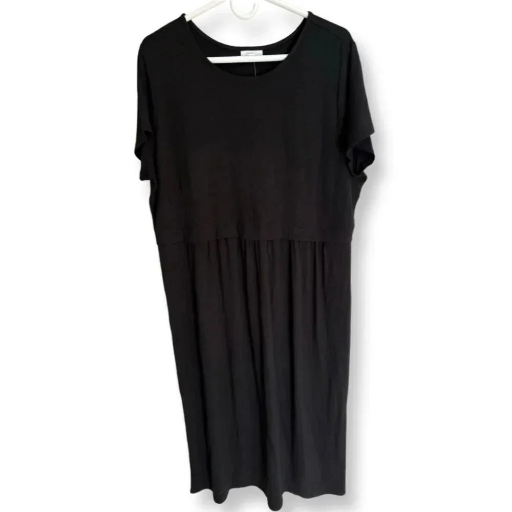 J. Jill NWT Black Short Sleeve Casual  Dress Size XL Petite Stretch Knit